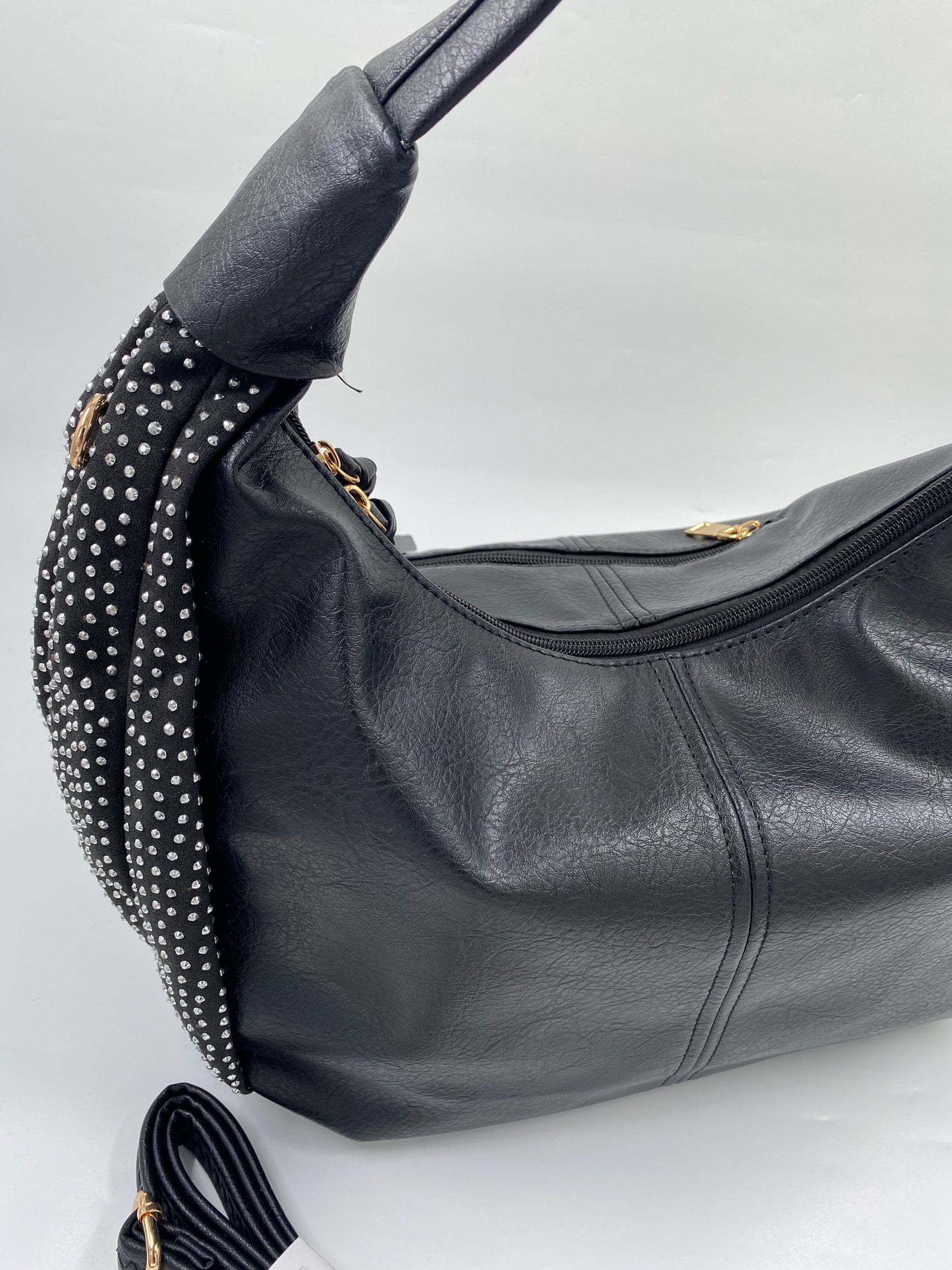 Black Solid Hobo Bag