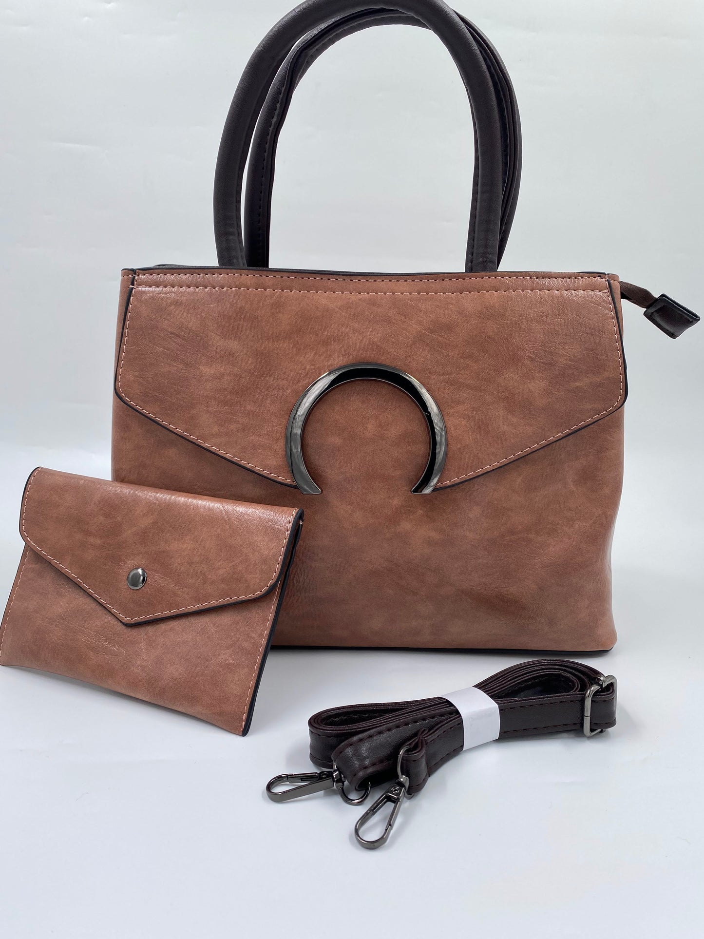 Solid Satchel Bag with Pouch