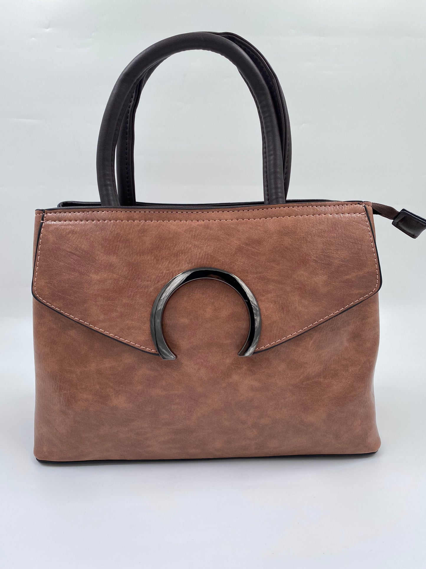 Solid Satchel Bag with Pouch