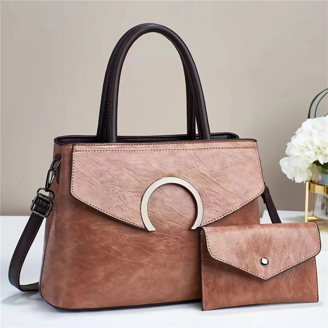 Solid Satchel Bag with Pouch